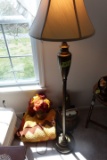 FLOOR LOT INCLUDING FLOOR LAMP BASKET AND SALT GLAZE WINE JUG AND MORE