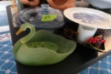 TABLE LOT INCLUDING MISC TAYLOR ISLAND METHODIST CHURCH PLATE COVERED DISH
