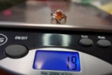 14 KT YELLOW GOLD RING WITH AMBER STONE AND 5 SMALL DIAMONDS SIZE 4.5