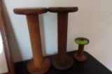 SET OF THREE WOODEN SPOOLS 2 9/12 AND 1 3 1/4