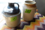 ANTIQUE SALT GLAZE BROWN AND WHITE WHISKEY JUG 1 GALLON AND SALT GLAZE CROC