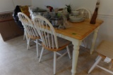 WHITE AND NATURAL FINISH KITCHEN TABLE WITH 6 MATCHING CHAIRS