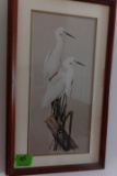 FRAMED UNDER GLASS ART LEMAY PRINT WHITE EGRETS 21 X 13 INCH