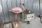 PINK FLAMINGO DECOY AND WOODEN BIRDHOUSE