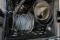 TOTE WITH SPOOL OF GALVINIZED CABLE HOLE SAWS ETC