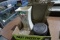 BOX LOT WITH MCCOY VASE ANTIQUE LUNCH TIN AND MORE