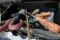 TOOL BAG FULL OF TOOLS INCLUDING HACK SAWS TIN SNIPS SCREW DRIVERS TAPE MEA