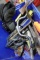 BOX WITH MISC TOOLS INCLUDING OPEN END WRENCHES SCREW DRIVERS POLE SAWS SPA