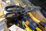 BOX LOT TOOLS VISE GRIPS TIN SNIPS COPPER NAILS AND DRILL BITS