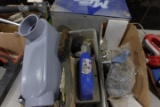 BOX LOT MISC HARDWARE PROPANE TORCH SAW BLADES STAPLERS AIR TOOL ACCESSORIE