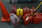 LOT OF 8 FUEL CANS AND 2 TRAFFIC CONES