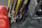 LOT OF SHINGLE SCRAPES AND FLAT SHOVELS AND BRANCH SAW AND PADDLE