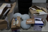 TABLE LOT INCLUDING COACH LIGHT BLOCKS CEILING LIGHT FIXTURES OUTDOOR LIGHT