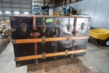 ANTIQUE  LARGE STEAMER TRUNK  LABELLE LUGGAGE LINER WITH LEATHER STRAPS