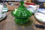 GREEN GLASS COVERED CANDY