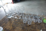 APPROX 20 PC ETCHED GLASS INCLUDING PITCHER JUICE GLASSES WATER GLASSES