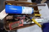 BOX LOT TOOLS INCLUDING PIPE WRENCHES AVIATION SNIPS TIN SNIPS VISE GRIPS D