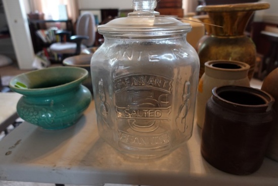 PLANTERS PEANUT 5 CENT CLEAR GLASS COUNTER TOP DISPLAY APPROX 12 INCH
