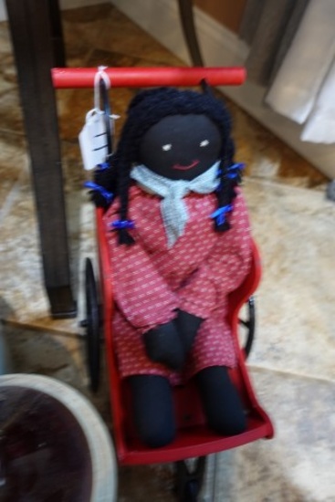 RAGGEDY ANN DOLL AND TOY PUSH CART APPROX 14 INCH