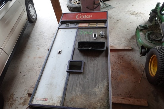 #3402 COKE MACHINE MONEY MECHANISM MISSING CANS OR BOTTLES 62" TALL 30" WID