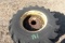 2 USED FIRESTONE 16.9 24 TRACTOR TIRES ON JOHN DEERE 8 LUG WHEELS
