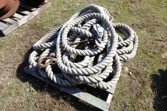 APPROX 100' 2" NYLON HAUSER WITH SINGLE BLOCK