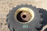 2 USED FIRESTONE 16.9 24 TRACTOR TIRES ON JOHN DEERE 8 LUG WHEELS