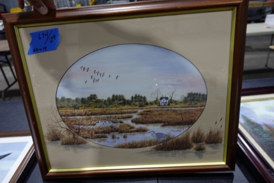 GROVER CANTWELL PRINT FRAMED UNDER GLASS 115/300 REMARKED BACKING MARSH SCE