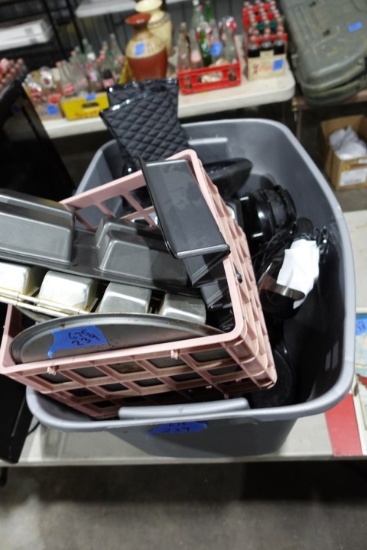 LOT OF KITCHEN GOODS INCLUDING BAKING TRAYS TOASTERS MIXERS WAFFLE IRON AND