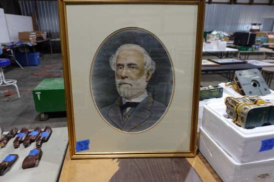 FRAMED UNDER GLASS PRINT ROBERT E LEE 27 X 22