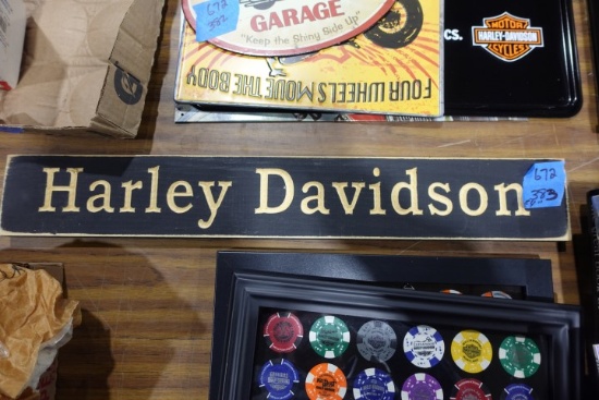 WOOD HARLEY DAVIDSON SIGN 24 X 4