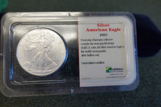 SILVER AMERICAN EAGLE 2001 1 DOLLAR 1 OZ FINE SILVER UNCIRCULATED CONDITION