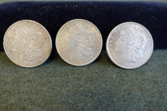 3 MORGAN SILVER DOLLARS 1921 D 2 1921