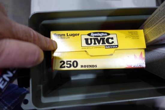 PLASTIC AMMO BOX WITH APPROX 350 ROUNDS 9 MM