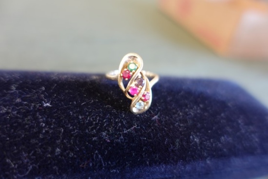 14 KT GOLD RING WITH 6 GEMSTONES MULTI COLOR SIZE 8.5 2.4 DWT
