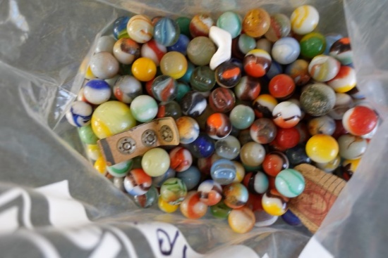 BAG OF ANTIQUE MARBLES WITH SHOOTERS AND CLAY