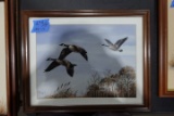 PAUL MAKUCHAL 1999 OIL ON BOARD CANADA GEESE FRAMED UNDER GLASS 19 X 16