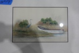 MYRNA MCGRATH PRINT 8 / 275 BLUE HERON MARSH SCENE FRAMED UNDER GLASS 18 X