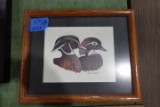 GROVER CANTWELL ORIGINAL DRAKE AND HEN WOOD DUCK FRAMED UNDER GLASS 15 X 13