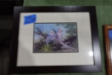 TOM JONES PRINT DOVES IN PINE TREE FRAMED UNDER GLASS 18 X 14