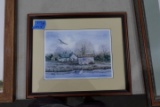 GROVER CANTWELL PRINT 2001 206/300 WATERFRONT SCENE FRAMED UNDER GLASS 22 X