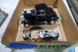 MODEL OF HARLEY CHOPPER AND 1950S STREET ROD