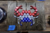 PLAQUE OF CRAB MADE OUT OF BEER BOTTLE CAPS