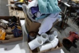 BOX OF TOWELS ETC AND PVC PARTS