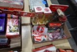 BOX COCA COLA COLLECTIBLES GOLD AND SILVER BOTTLES STICKERS BISCUIT JARS AN