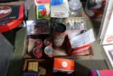 BOX WITH COCA COLA COLLECTIBLES INCLUDING MINI CLOCK MINI REPLICA BOTTLES C
