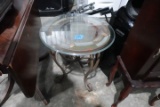GLASS TOP AND STONE ROUND TABLE WROUGHT IRON BASE