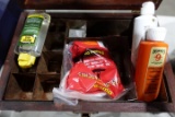 ANTIQUE WOODEN BOX WITH GUN CLEANING SUPPLIES 11 X 7 X 8