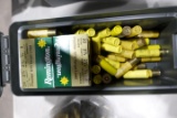 PLASTIC AMMO BOX WITH APPROX 75 ROUNDS 20 GA 2 3/8 8 T LOADS