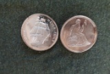 2 1 OZ SILVER COMMEMORATIVE COINS USS CONSTITUTION AND SEATED LIBERTY